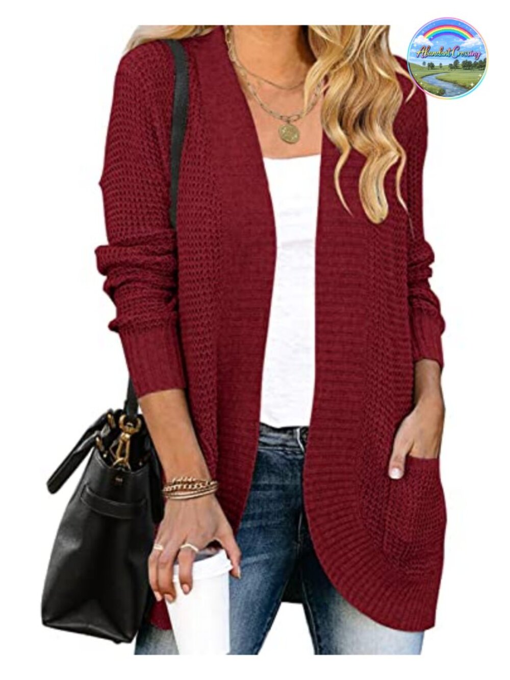 Womens Open Front Chunky Knit Cardigan Long Sleeve Draped Sweater Coat